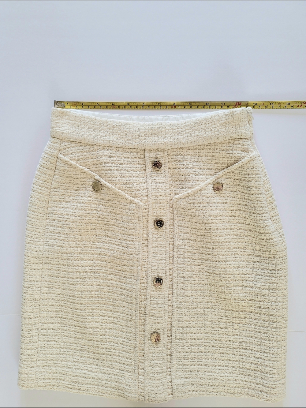 Maje Jill Button Front Bouclé Look Skirt Cream 36 Parisian Classic Chic - Picture 5 of 9